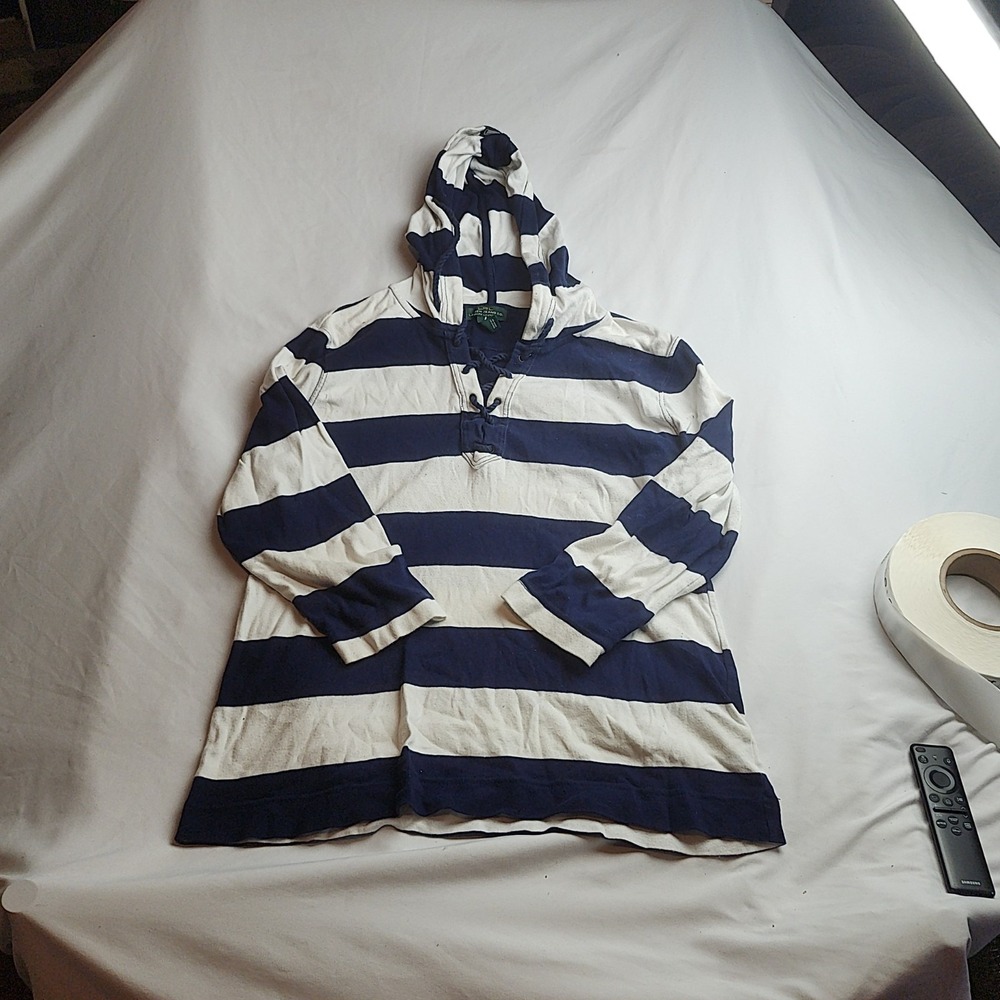 Lauren Jeans Co Rugby Stripe Hoodie Navy White Women's Size Large